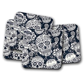 4 Set - Sugar Skulls Coaster - Calavera Mexico Mexican Dead Fun #8524