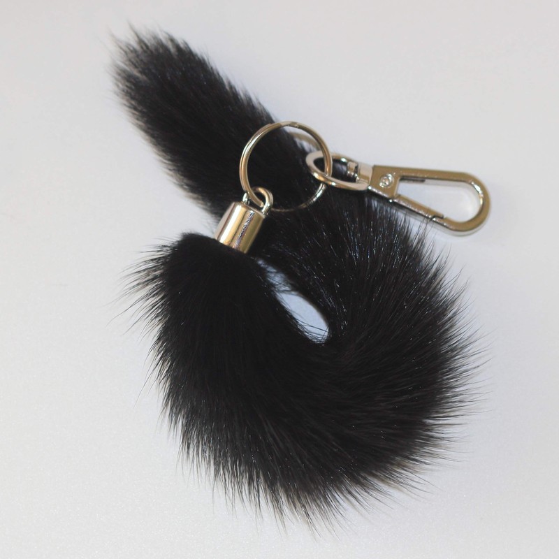 Fosrion Real Mink Marten Tail Fur Keychain (Black, 15cm, 1