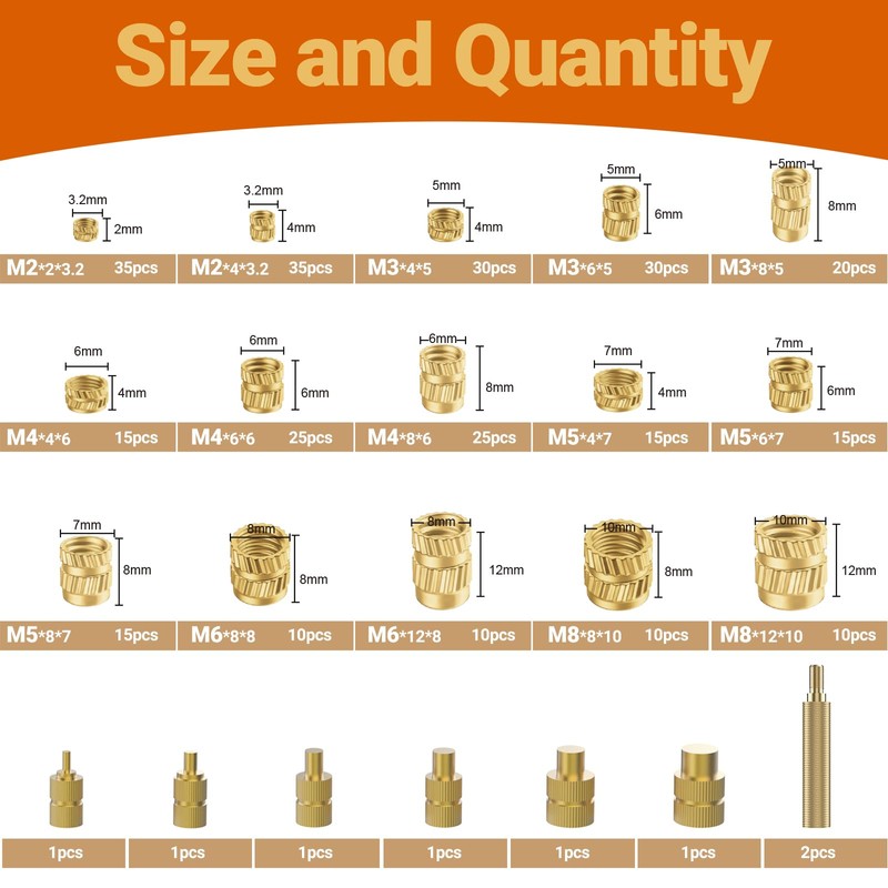 Preciva Threaded Inserts Set, 300Pcs Heat Set Inserts with M2