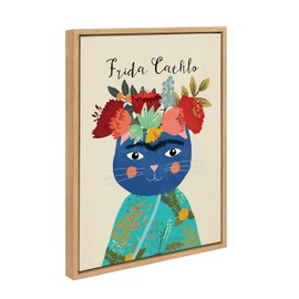 DesignOvation Sylvie Frida Cathlo Framed Canvas Wall Art by Mia Charro, 18x24 Natural, Colorful Baby Animal Home Decor