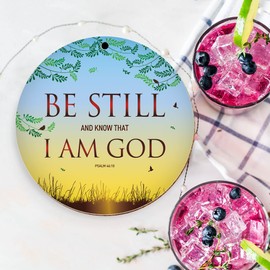 Christian Decorations - can be used as ceramic hanging decorations or as a coaster, 'Be Still', with Bible verse Psalm 46:10. Beautiful Christian gifts for women or men, by Just Cards Direct