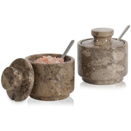 MARBLOUS KRAFTS Oceanic Marble Salt Cellar with Lid and Spoon 3 Inch Salt and Sugar Bowl for Kitchen, Marble Pepper Salt Dish with Lid