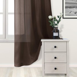 DWCN Brown Sheer Curtains Linen Look Semi Transparent Voile Grommet Curtains for Living Dining Room Drapes 60 x 63 Inch Long, Set of 2 Panels