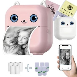 Portable Mini Printer, Portable Photo Printer with Print Paper, Bluetooth-compatible Label Printer for Ios & Android, Office Accessories, Wireless Thermal Printer with Sticky Labels, Thermal Label Maker:_Pink_one-size