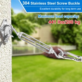 Pack of 4 Stainless Steel Rope Tensioners, M8 Turnbuckles, Wire Tensioners, Adjustable Tension Hooks and Hooks, Wire Rope Steel Cable for Awnings, Washing Lines, Rope System
