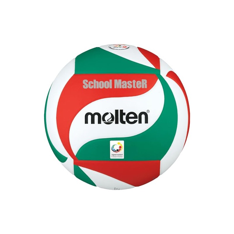 Molten Schoolmaster Volleyball, White/Green/Red, 5