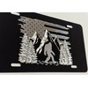 Engraved Big Foot Sasquatch US Flag Car Tag Diamond Etched