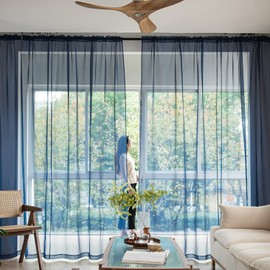 PHILEASY Window Sheer Navy Blue Curtains 63 Inches Long 52 inches Width 2 Panels Sheer Curtains Sheer Curtain Clear Basic Rod Pocket Panel 15 Colors 16 Size for Bedroom Living Room Yard Kitchen