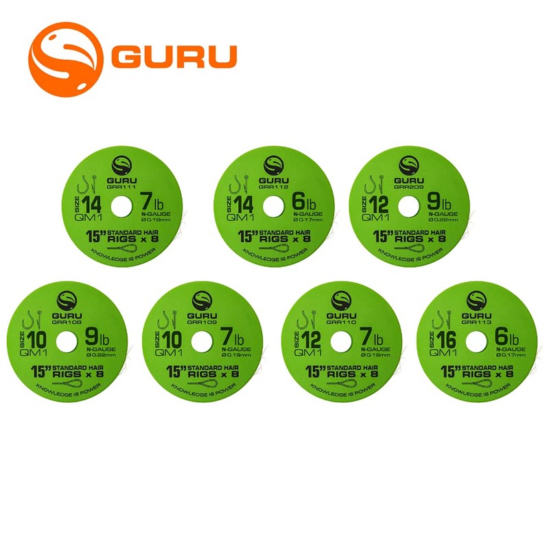 Guru QM1 Standard Hair Rigs 15" Qty 8 (Size 10