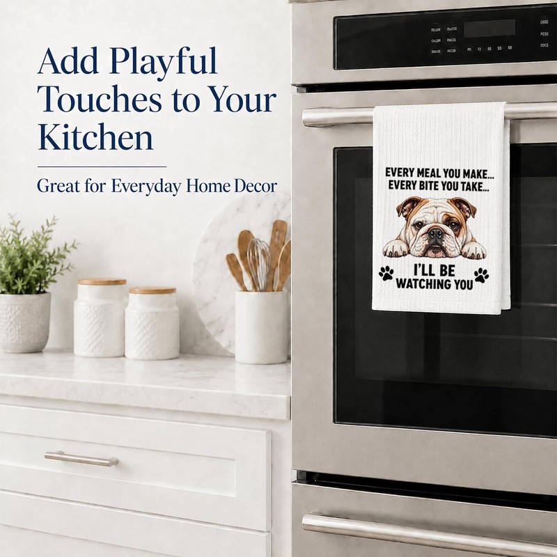 English Bulldog Gifts for Women, Bulldog Dish Kitchen Towel