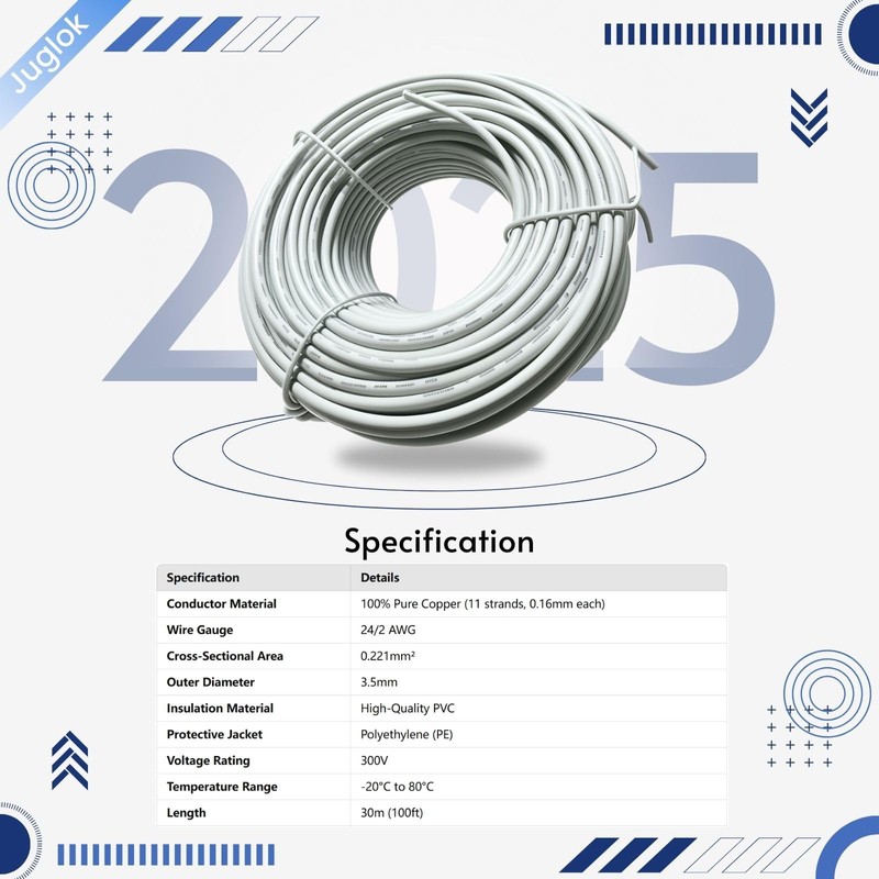 Garage Door Wire - 24/2 AWG Multi-Conductor Thermoplastic-Insulated Wire, Universal