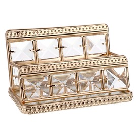 Hipiwe Crystal Business Card Holder Stand, Gold Mirrored Name Card Display Organizer Business Card Storage Holder for Office Desktop Countertop, Fit 50Pcs Business Card