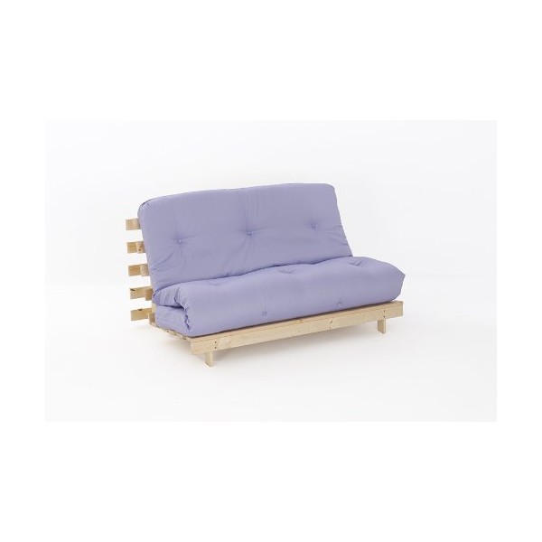 Comfy Living 4ft6 LUXURY Double (135cm) Wooden Futon Set with PREMIUM LUXURY Lilac Mattress