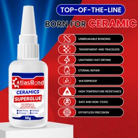 ATLASBOND Ceramic Glue, Best Super Clear Glue for Porcelain, Pottery and China Repair, Food Safe Adhesive Kit for Mugs and Dishes, Also Effortlessly Bonds Wood, Glass, Plastic, Shoe, Crafts DIY and More