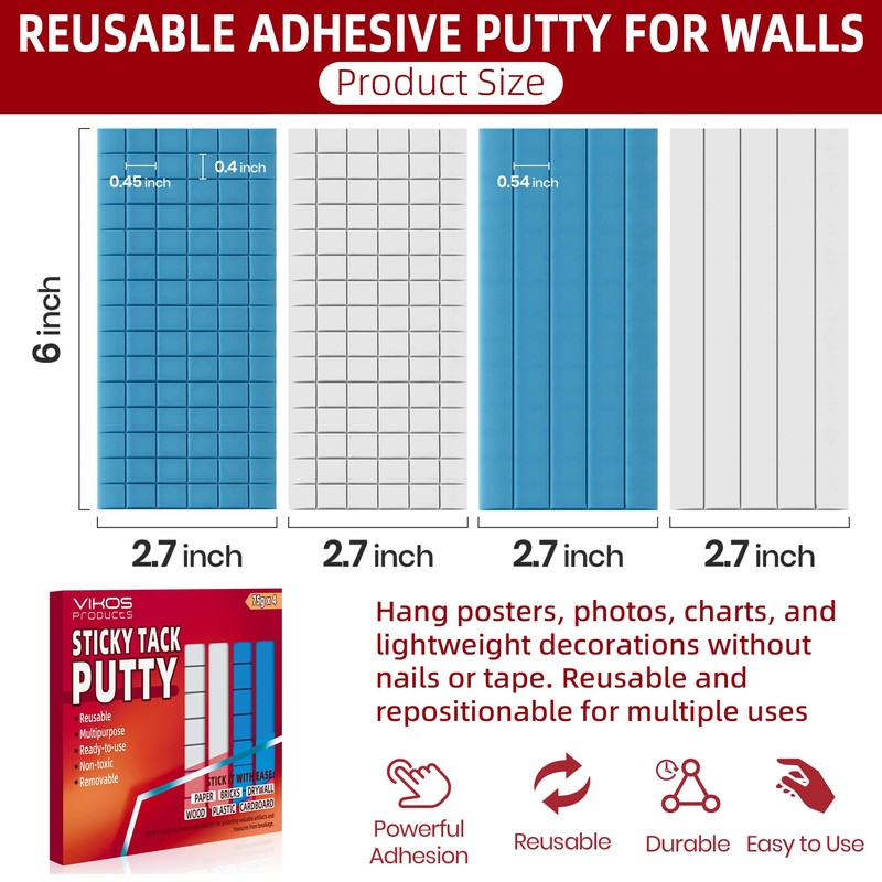 VIKOS Products Reusable Sticky Tack for Wall Hanging – Removable