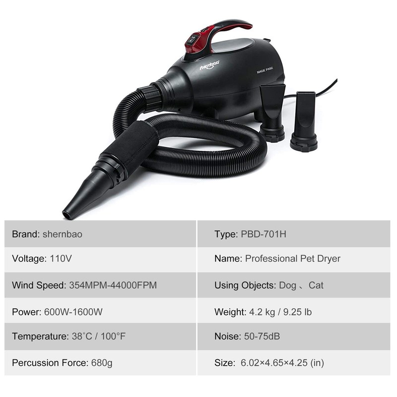 shernbao High Velocity Professional Dog Pet Grooming Hair Drying Force