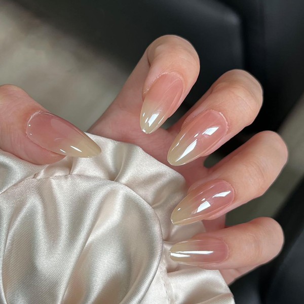 Ceboic Pack of 30 Glue-On Nails Almond, French Tip Press