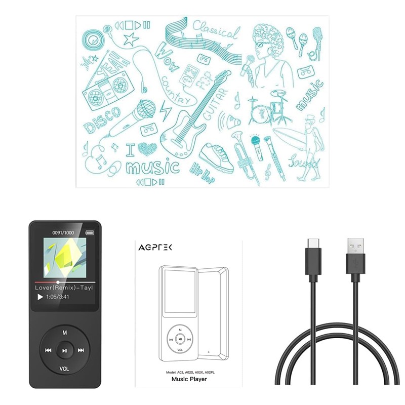 AGPTEK A02 64GB MP3 Player, 70 Hours Playback Lossless Sound