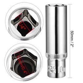 TOP-VIGOR 2Pcs 1/4 Inch Drive 10mm 6-Point Deep Socket, Metric, Cr-V Drive Socket for Auto Repairing and Household