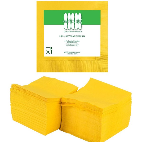 2 Ply Yellow Beverage Napkins (Pack of 100ct)