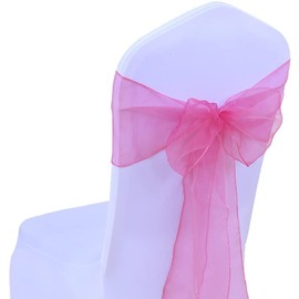 JIUERYY 50 Pieces Organza Ribbons Chair Cover Bows Wedding Decoration Ceremony Party Event Birthday 17 x 275 cm Deep Pink