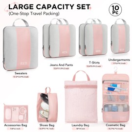10 Set Compression Packing Cubes for Travel Essentials,Compressible Expandable Packing Cubes for Suitcase,OlarHike Luggage Organizer Bags for Travel,Handy Helper for Organizing Clothes(Pink)