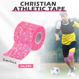 TrelaCo 1 Pcs Christian Athletic Tape 2in x 23ft Cotton Sport Tape Athletic Serrated Edges for Fingers Ankles Wrist Injury Wrap, Football Baseball Hockey Soccer(Colorful Dots,Pink)