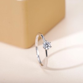 Titaniumcentral Women's Rings Slim Front Ring Gold Silver Round Cubic Zirconia Simple Dainty Promise Engagement Rings Wedding Rings, Zirconia, Cubic Zirconia