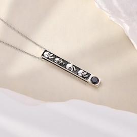 HBLICY Skull Necklace 925 Sterling Silver Gothic Skull Bar Pendant Necklace Gothic Jewelry Gift for Women Men