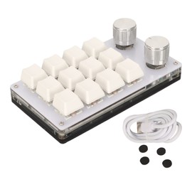 Mini 12 Key Keypad with 2 Knob Blue Switch DIY Programmable Wired Connection Plug and Play One Handed Mechanical Keyboard Milk White