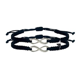COLORFUL BLING 2Pcs Infinity Distance Couple Braided Handcrafted Luck Bracelet Bangle Adjustable Rope His and Hers Wristband Wrist Jewelry (B/B attraction black)