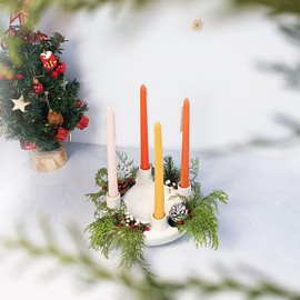 FLAMMUL Ceramic Advent Wreath Taper Candlestick 4 Seats White Candle Holder Elegant Candle Stand for Holiday Modern Home Party Table Décor DIY