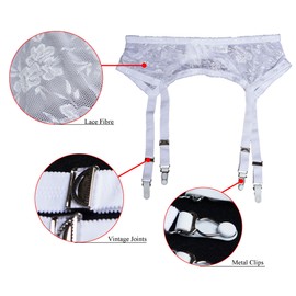 TVRtyle Women's Pure White Sexy 4 Vintage Wide Straps Metal Clips Garter Belts for Stockings S502W (X-Small)