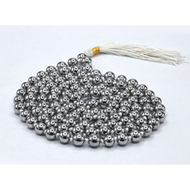Amazing Gemstone Silver Hematite Buddhist Prayer Beads Japa Mala with 108 Meditation Beads(Hand Knotted)