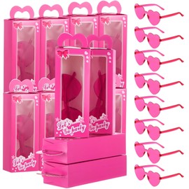 YOFAPA 12 Set Pink Doll Gift Boxes, Including 12 Pink Goodie Boxes & 12 Heart Sunglasses, Bachelorette Party Favors, Party Candy Box for Birthday
