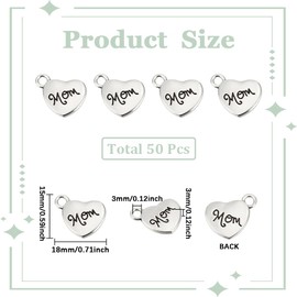 SUNNYCLUE 1 Box 50Pcs Heart Charms Bulk Silver Love Charms Alloy Antique Silvery Letter Cute Little Hearts Mother's Day Holiday Charm for Jewellery Making Charm Diy Craft Earring Necklace Bracelet