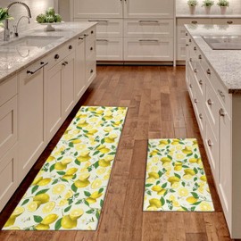 Lemon Kitchen Mats for Floor Kitchen Rugs Sets of 2 Non Slip Washable Kitchen Rugs Anti Fatigue 47x17 Inch and 30x17