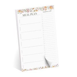 Floral Meal Planner Sticky Note Pad with Tear Off Shopping List / 50 Sheets / 6" x 10" Perforated Meal Prep Grocery List Sticky Notes/Made in The USA