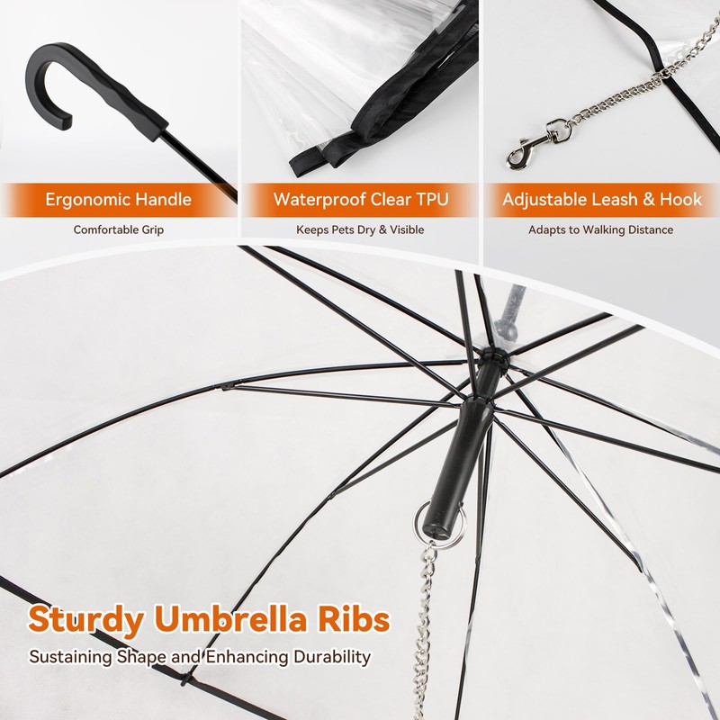 LESYPET Small Dog Umbrella, 29" Width Clear Dogs Umbrella Waterproof