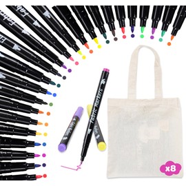 ABSOFINE 24 Textile Pens Machine Washable, 24 Colour Fabric Colouring Pens with 8 Fabric Pockets for Boys Girls, Washable Textile Paint Textile Marker for T-Shirt Fabric Bags Hats DIY Crafts Clothing