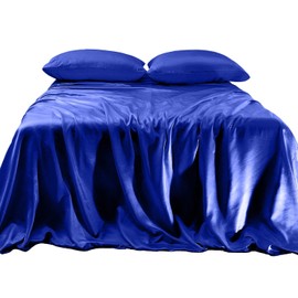 Elegant Comfort Luxurious 4-Piece Silky Satin Sheet Set, Skin and Hair Friendly, Wrinkle, Fade, Stain Resistant with Deep Pockets Fitted Sheet, Cooling Soft Satin Sheet Set, King, Royal Blue