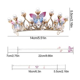 Zliger Crown Butterfly Girls' Headpiece Silver, Princess Butterfly Crown Bridal Headpiece with Necklace Bracelet and Earrings for Cosplay Birthday Party Holiday Party Gift, Alloy Steel, Rhinestone