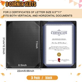 Tenare 3 Pcs Leather Certificate Holders 8.5 x 11 Inch Diploma Holder for Letter Sized Award PU Diploma Cover Smooth Certificate Folders Black Certificate Covers for Graduation Menu