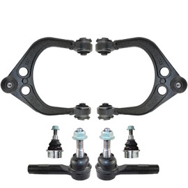 Bison Performance 6pc Cast Steel Front Upper Suspension Control Arm & Ball Joint Assembly & Forged Steel Outer Tie Rod End & Front Lower Rearward Ball Joints Kit For 300 Challenger Charger RWD