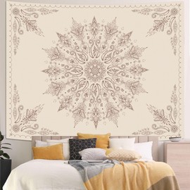 Accnicc Boho Floral Mandala Tapestry for Bedroom Bohemian Butterfly Flower Tapestry Aesthetic Wall Art Large Beige Hippie Indian Tapestries Wall Hanging for Living Room Dorm Decor 80 x 60 Inch