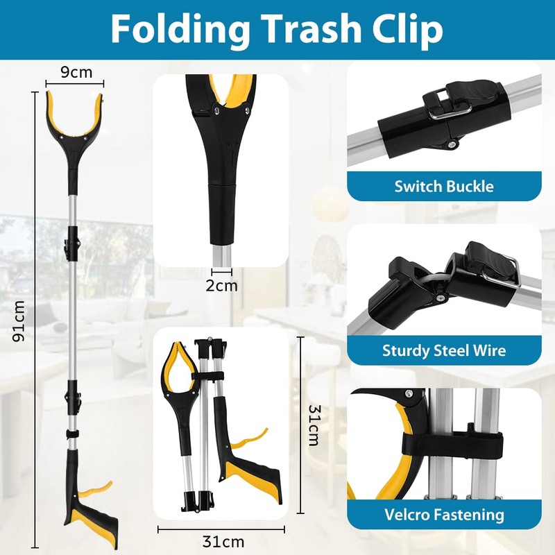 Adiwo Foldable Litter Picker Grabber, 91cm/36" Long Handle Litter Pickers