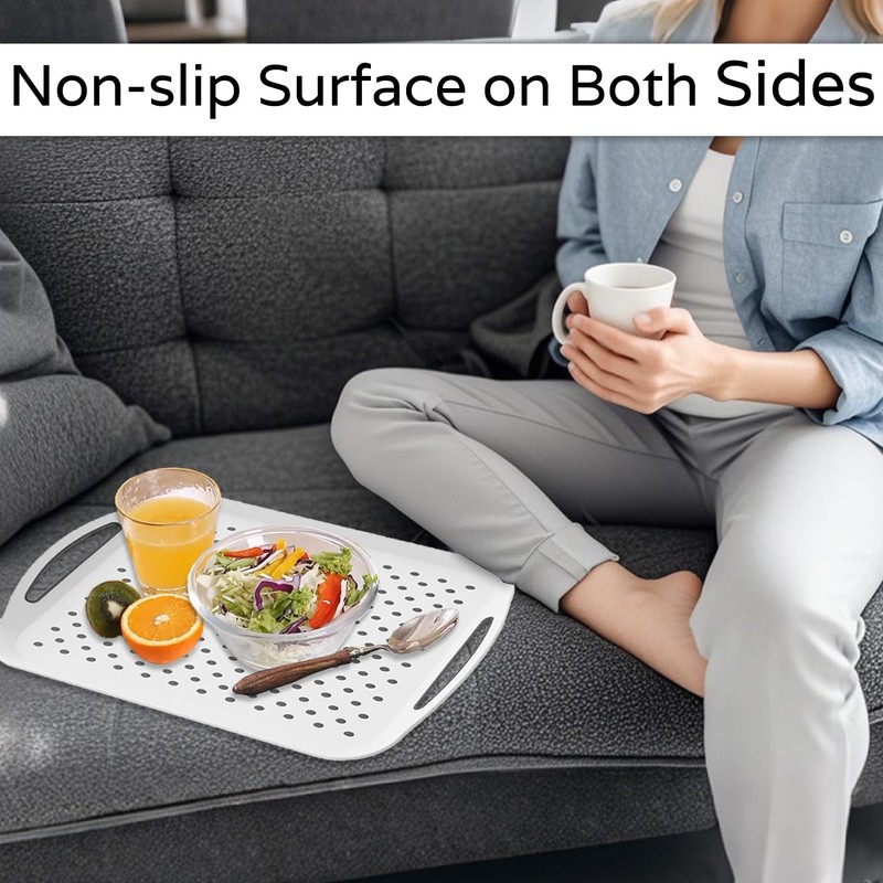 Crastilior Large Non Slip Serving Tray with Handles Food Trays