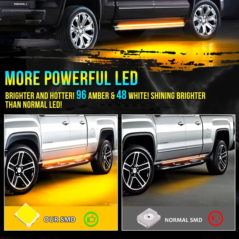 Truck LED Running Board Lights Amber Side Marker Kit, White