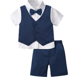 A&J DESIGN Baby Suits for Boys Wedding Easter Church Gentleman Formal Outfit Toddler Summer Short Clothes Set Navy 18-24 Months