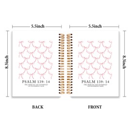 ETYZE Christian Notebook Cute Pink Bow Bible Journal for Women Teen Girls, Preppy Notebook School Bible Journaling Supplies, Church Notes Journal, Coquette Stuff Bible Study Notebooks 5.5x8.3
